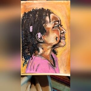 Vibrant Portrait Painting with Pink Accents